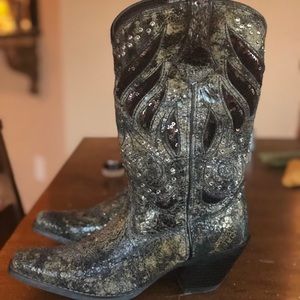 Sequined/studded corral boots